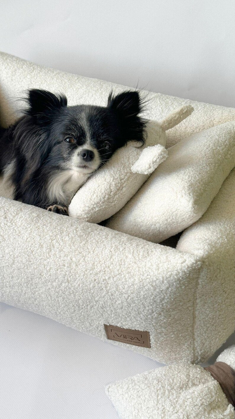 Haustierbett aus Terrakotta-Bouclé, weiches orangefarbenes Hundebett, kuscheliges Teddy-Hundebett für kleine und große Hunde