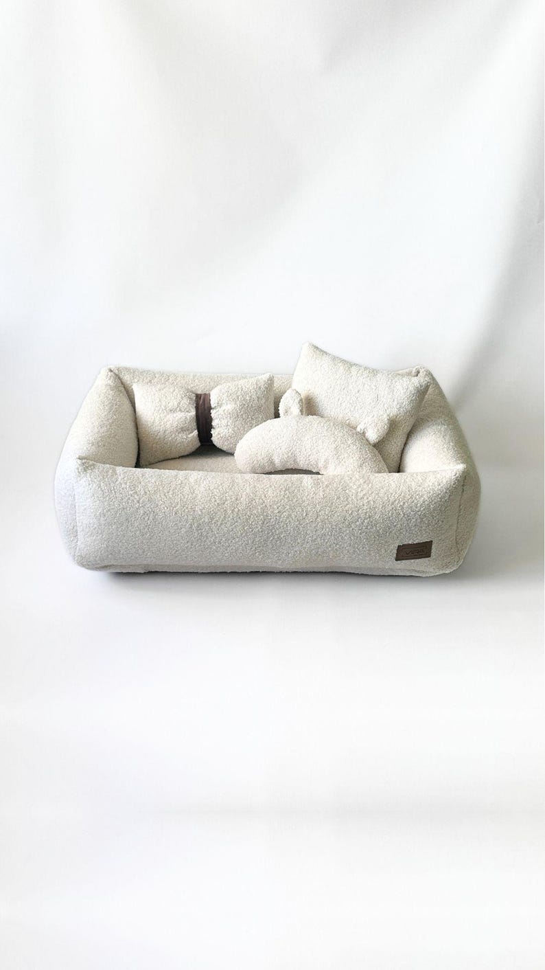 Bouclé-Hundebett in Milchweiß, weiches Teddy-Haustierbett, kuscheliges Sofabett für kleine bis große Hunde