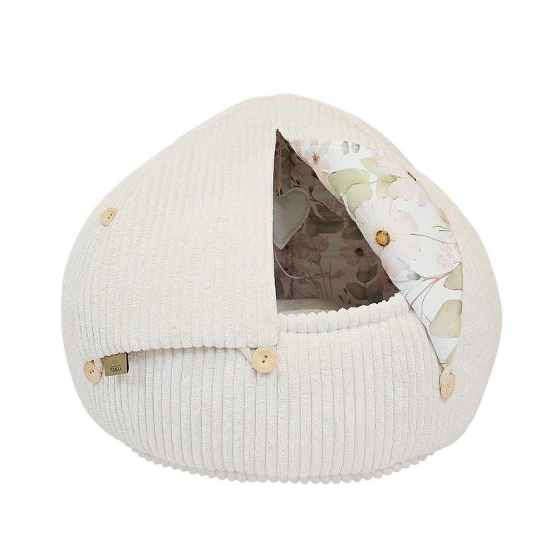 Katzenhöhlenbett mit Knöpfen, waschbares Haustierbett aus Polyester und Kunstfell, 55 cm Höhe, für Katzen und kleine Hunde