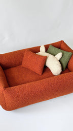 Haustierbett aus Terrakotta-Bouclé, weiches orangefarbenes Hundebett, kuscheliges Teddy-Hundebett für kleine und große Hunde