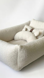 Bouclé-Hundebett in Milchweiß, weiches Teddy-Haustierbett, kuscheliges Sofabett für kleine bis große Hunde