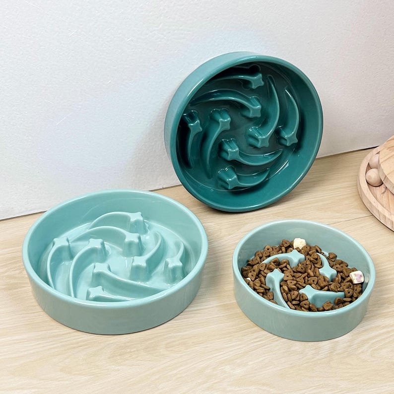 Keramik Slow Feeder Anti-Kipp Doppel-Hundeteller für kleine Hunde und Katzen, Meteor-Design
