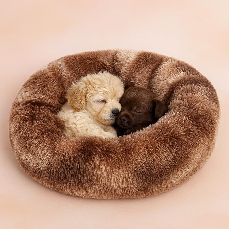 Plüsch Donut Haustierbett – Kuscheliges Winter Katzen- & Hundebett, waschbar