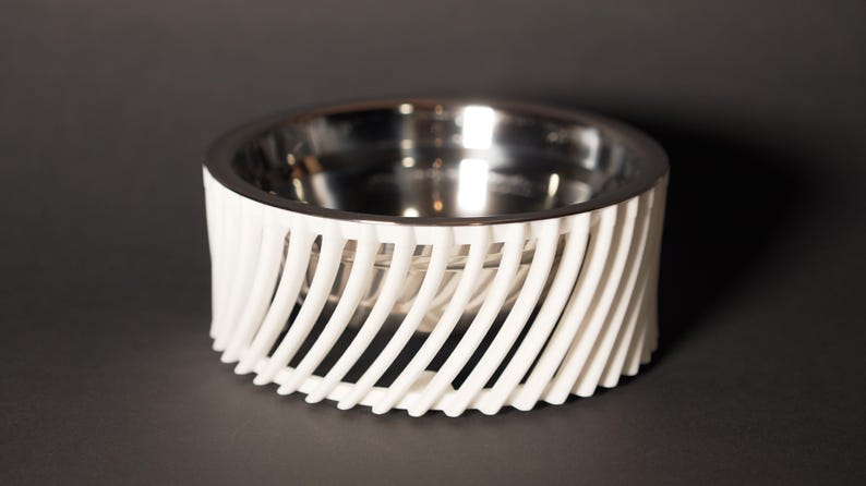 Edelstahl-Napf für Haustiere mit Lamellengehäuse, 450 ml, 15 cm, minimalistisches Design