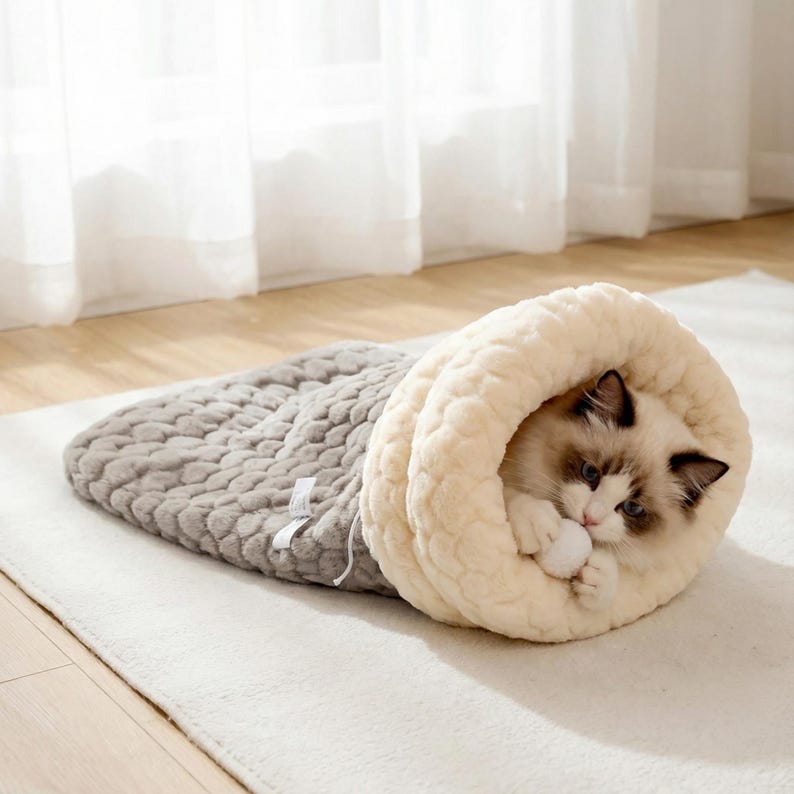 Plüsch-Katzenschlafsack Winter Höhle Nest faltbar