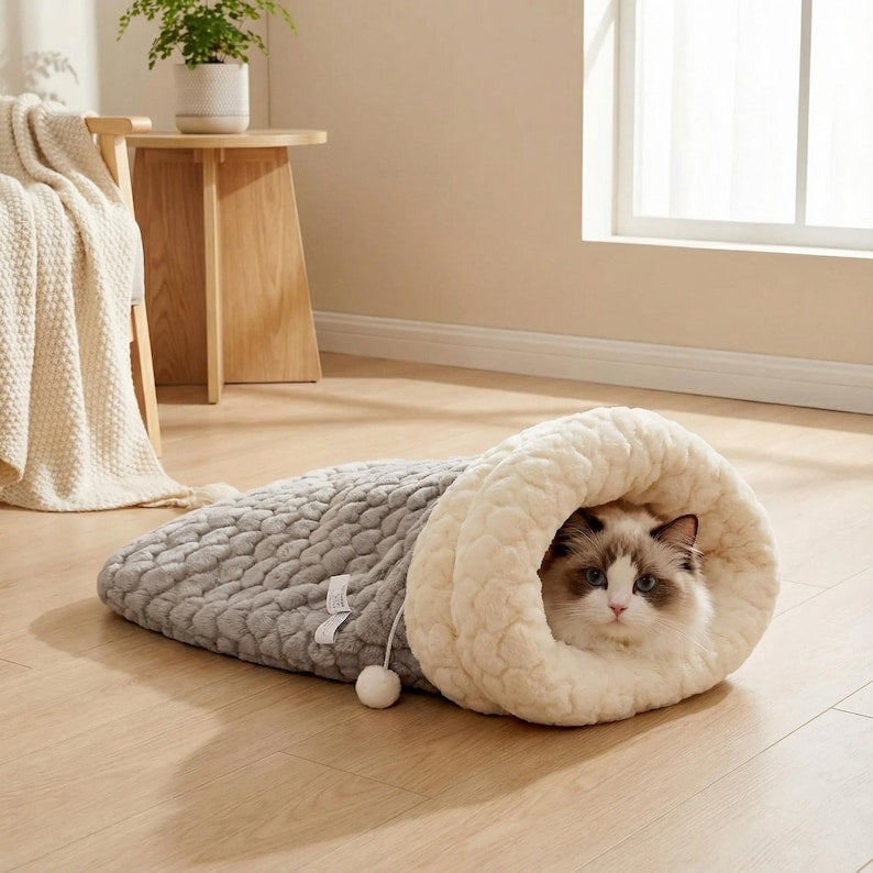 Plüsch-Katzenschlafsack Winter Höhle Nest faltbar