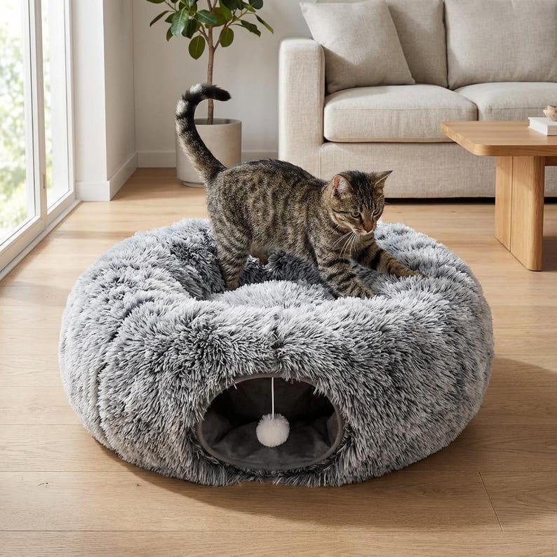 Haustierbett Katzen Tunnel Donut Höhle Sofa Abnehmbarer Bezug Multiform