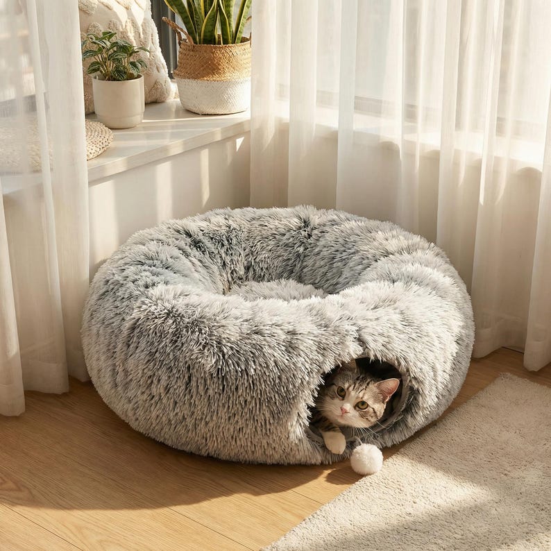 Haustierbett Katzen Tunnel Donut Höhle Sofa Abnehmbarer Bezug Multiform