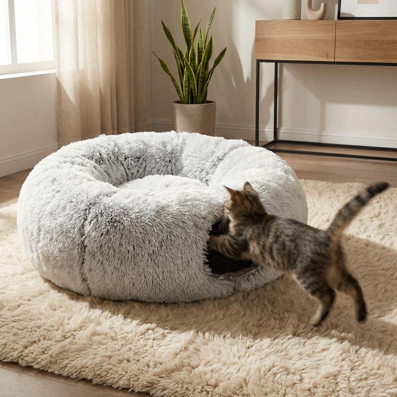 Haustierbett Katzen Tunnel Donut Höhle Sofa Abnehmbarer Bezug Multiform