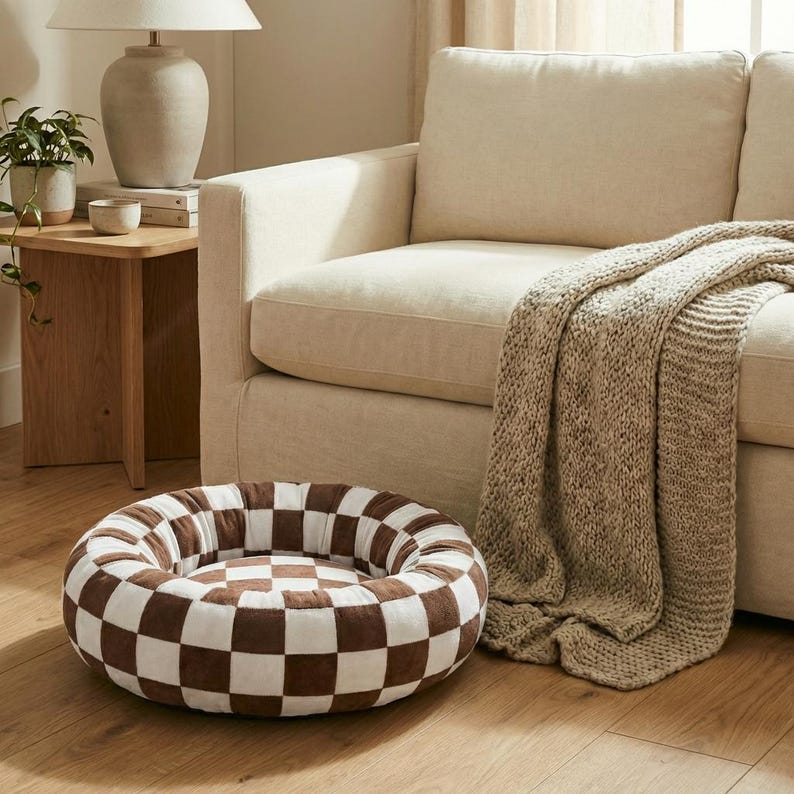 Beruhigendes Hundebett Plüsch | Waschbares rundes Donut-Bett | Klein Mittel Groß | Hundebett