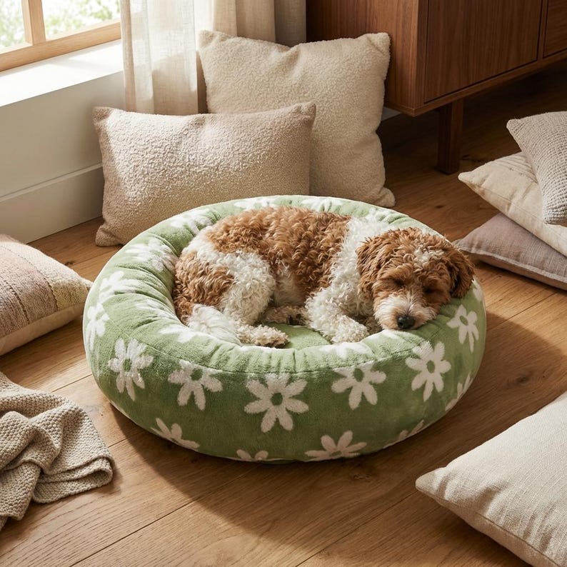 Beruhigendes Hundebett Plüsch | Waschbares rundes Donut-Bett | Klein Mittel Groß | Hundebett