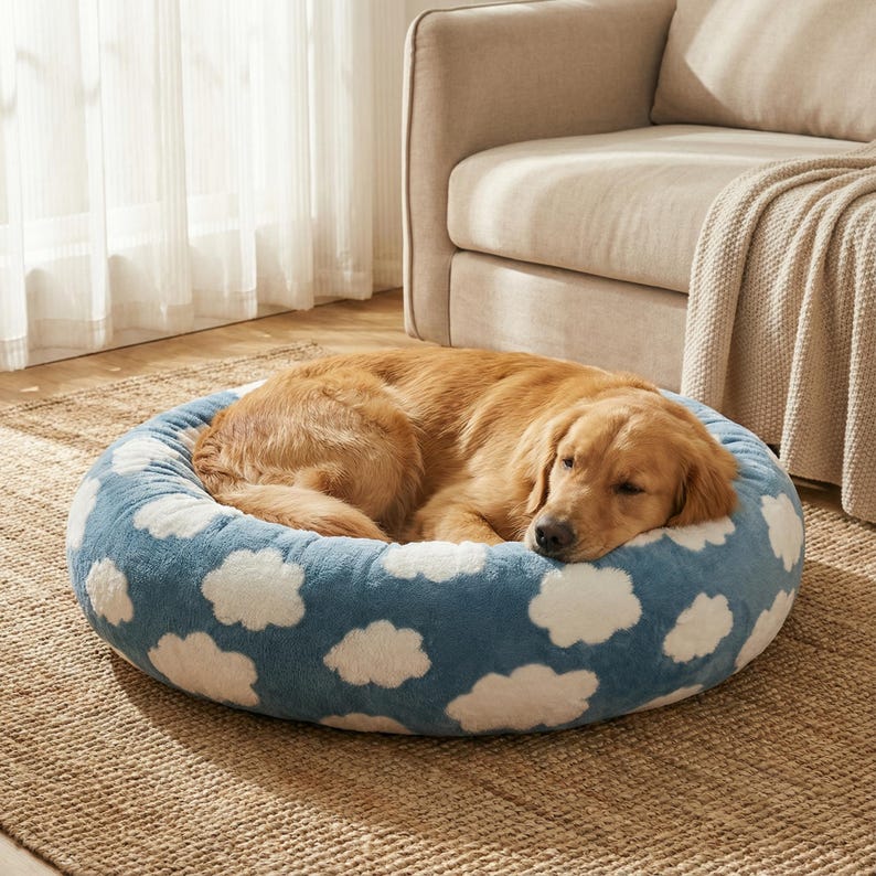 Beruhigendes Hundebett Plüsch | Waschbares rundes Donut-Bett | Klein Mittel Groß | Hundebett