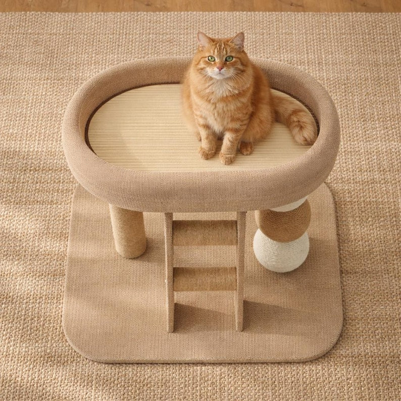Kleiner Kratzbaum-Turm mit Wohnung & Sitzstange für Katzen - Moderne Katzenmöbel für Indoor-Katzen