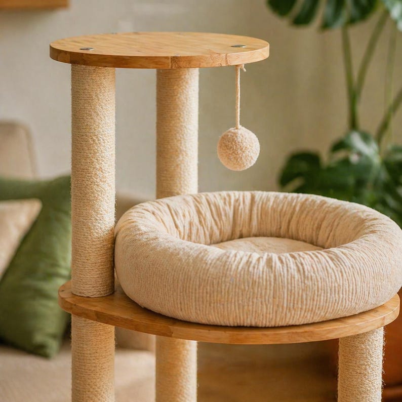 Massivholz Kratzbaum Turm für große Katzen - Mehrstufiger Kletterturm mit Betten & Kratzbäumen