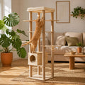 Moderner Kratzbaum aus Holz mit Acryl-Schalen für große Katzen - Katzenturm mit Sitzstange, Höhle und Kratzstämmen