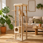 Moderner Kratzbaum aus Holz mit Acryl-Schalen für große Katzen - Katzenturm mit Sitzstange, Höhle und Kratzstämmen