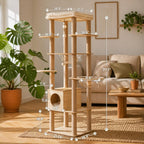 Moderner Kratzbaum aus Holz mit Acryl-Schalen für große Katzen - Katzenturm mit Sitzstange, Höhle und Kratzstämmen