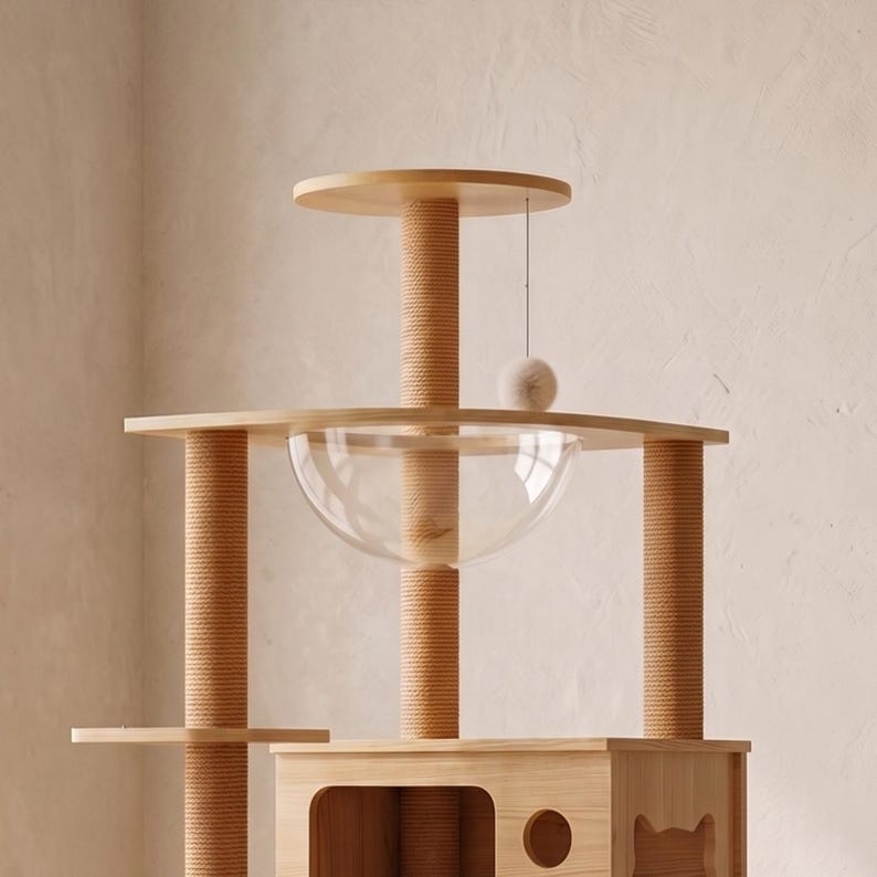Mehrstöckiger Katzenbaum mit transparenter Beobachtungskuppel, Leiter und Versteckbox, 120 cm