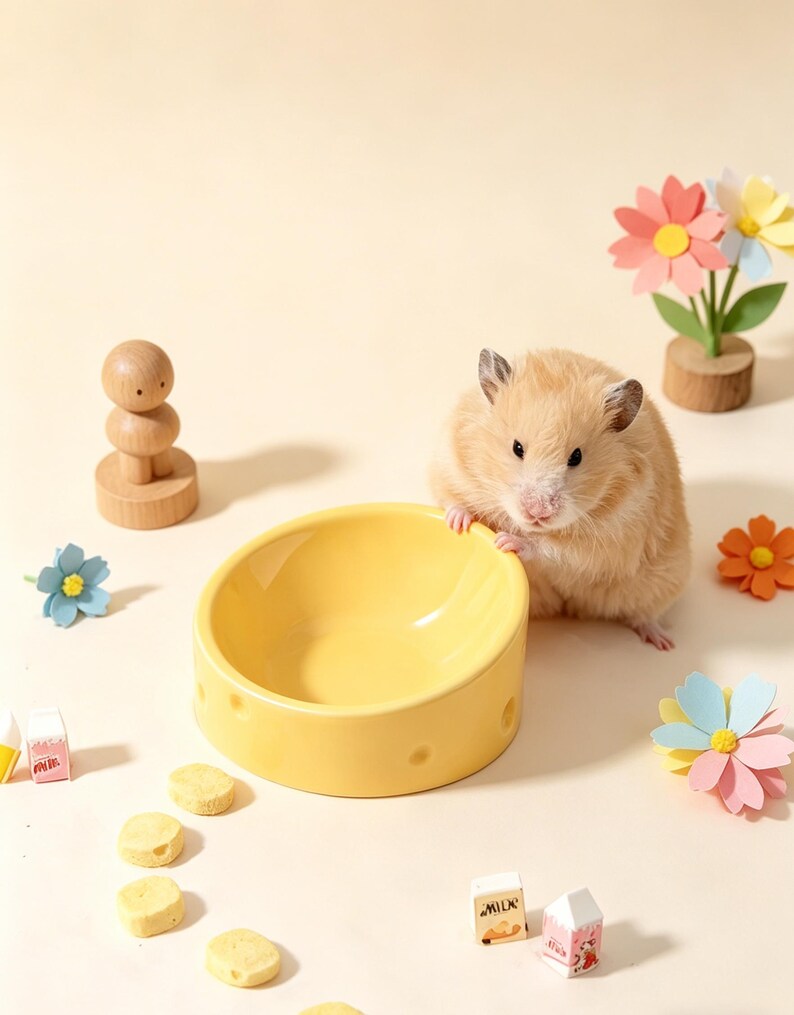 Käse Keramik Hamster Schüssel Anti-Kipp Kleintier Fressnapf für Hamster Rennmäuse 10x10x5,2 cm