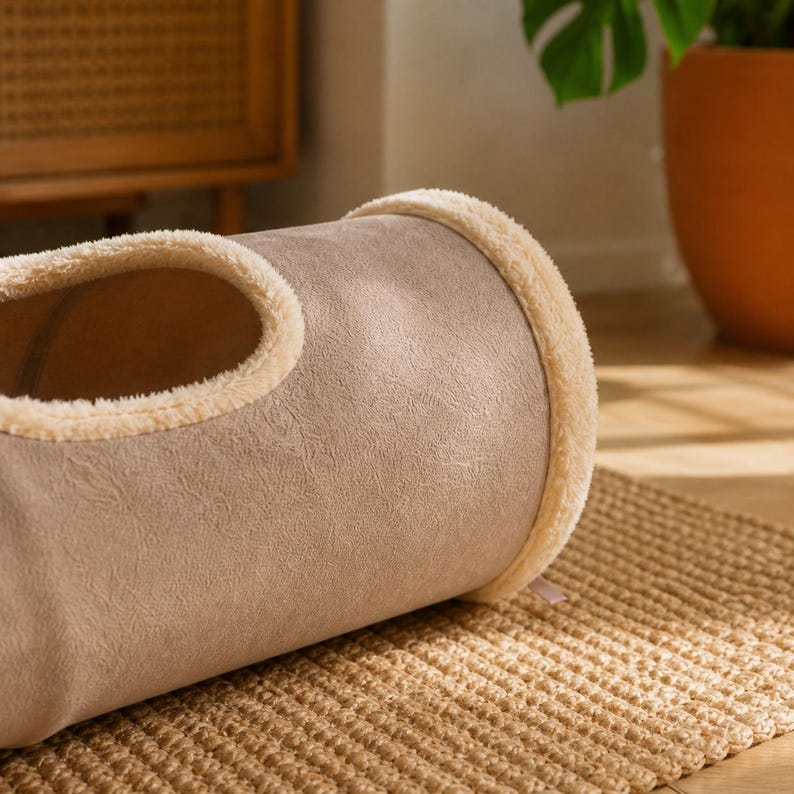 Faltbarer Plüschkatzen Tunnel aus weichem Wildleder für Katzen und Kätzchen im Innenbereich