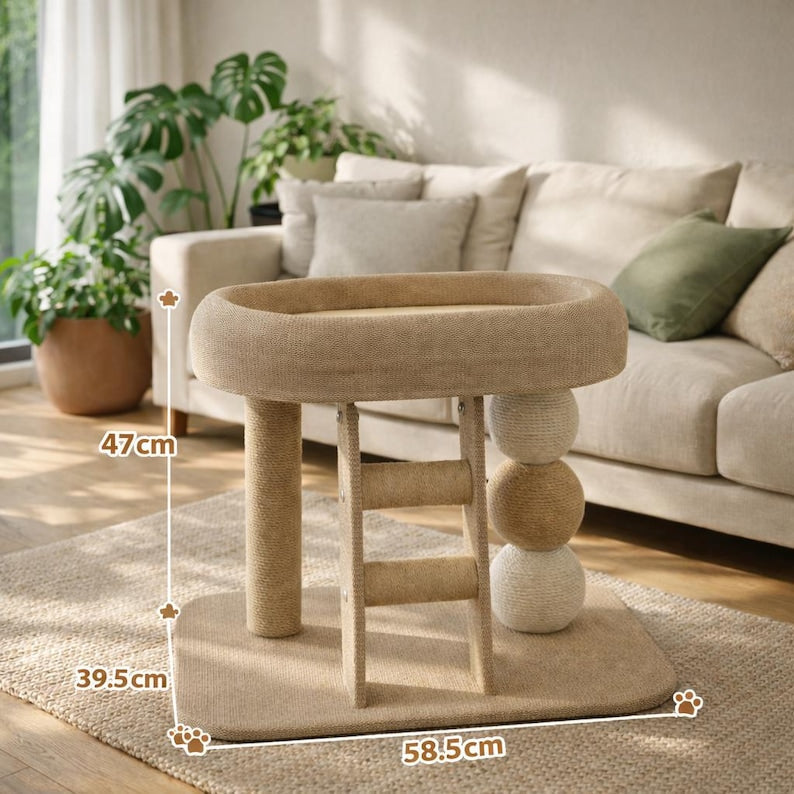 Kleiner Kratzbaum-Turm mit Wohnung & Sitzstange für Katzen - Moderne Katzenmöbel für Indoor-Katzen