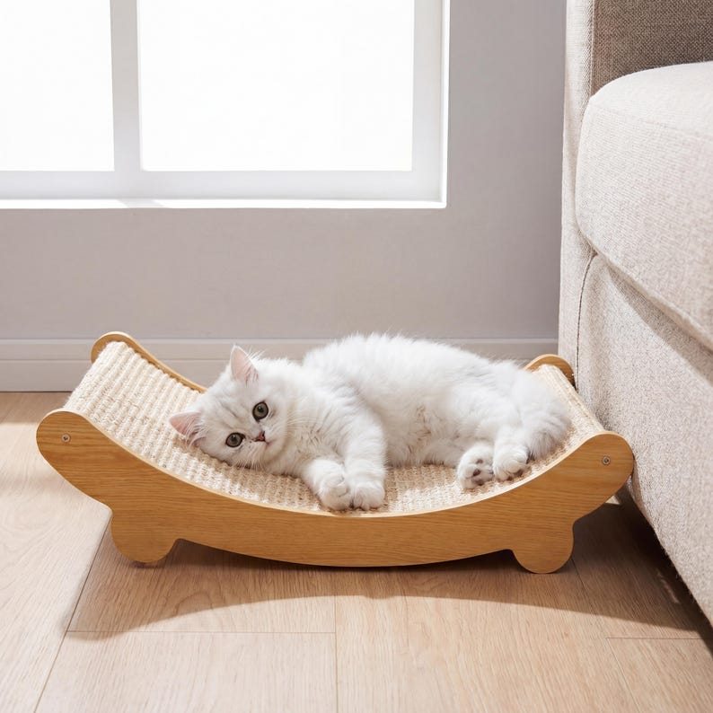 Sisal Katzenkratzer Lounge Bett | Geschwungene Liege für Indoor-Katzen | 50 cm
