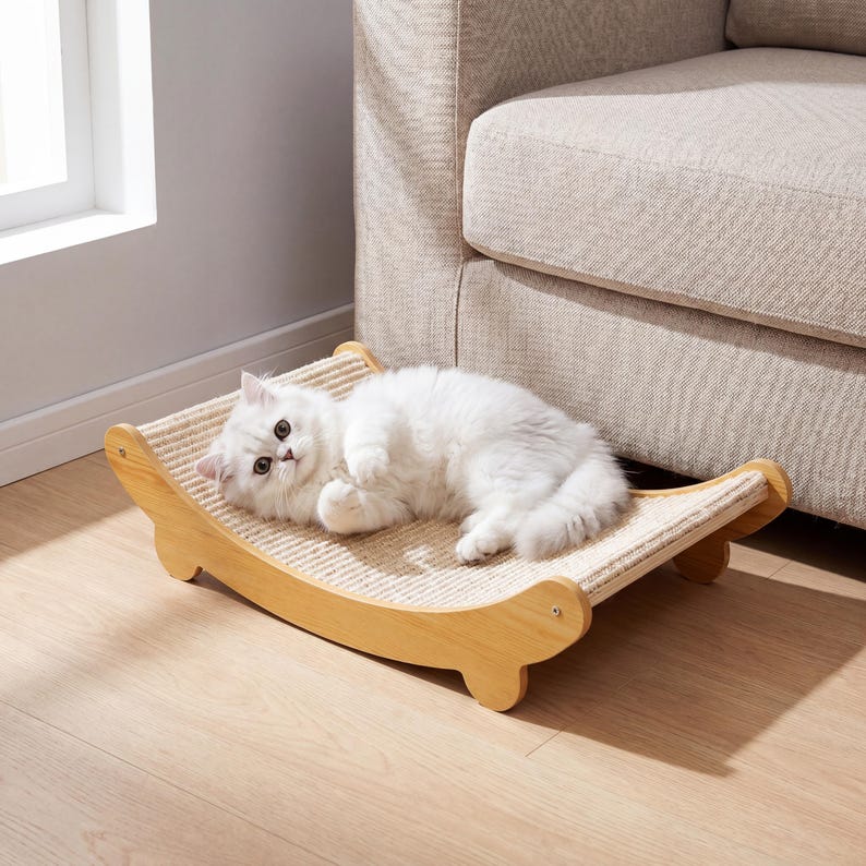 Sisal Katzenkratzer Lounge Bett | Geschwungene Liege für Indoor-Katzen | 50 cm