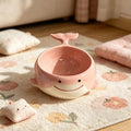 Keramik Katzenschüssel mit Wal-Design, erhöht, schräg, blau-rosa, auslaufsicher