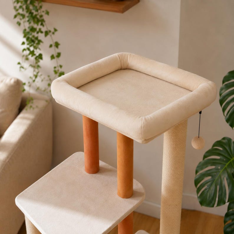 53" Modern Wooden Cat Tree Multi-Level Cat Tower with Scratching Posts for Indoor Cats