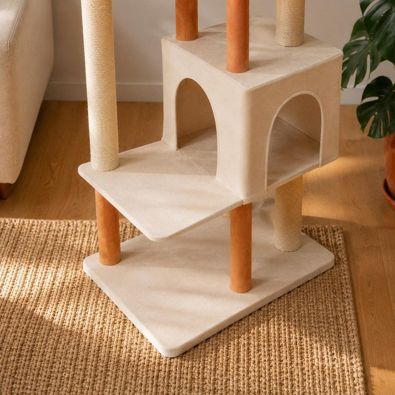 53" Modern Wooden Cat Tree Multi-Level Cat Tower with Scratching Posts for Indoor Cats
