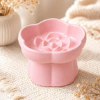 Erhöhter Keramik-Fressnapf mit Blumenmuster für Katzen und kleine Hunde, 200 ml, Cremeweiß