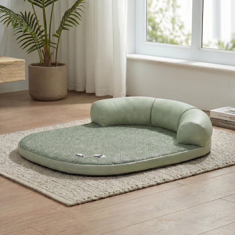 Haustier Sommer Kühlmatte mit Kopfstütze - Atmungsaktives wasserdichtes Sofabett für Hunde und Katzen
