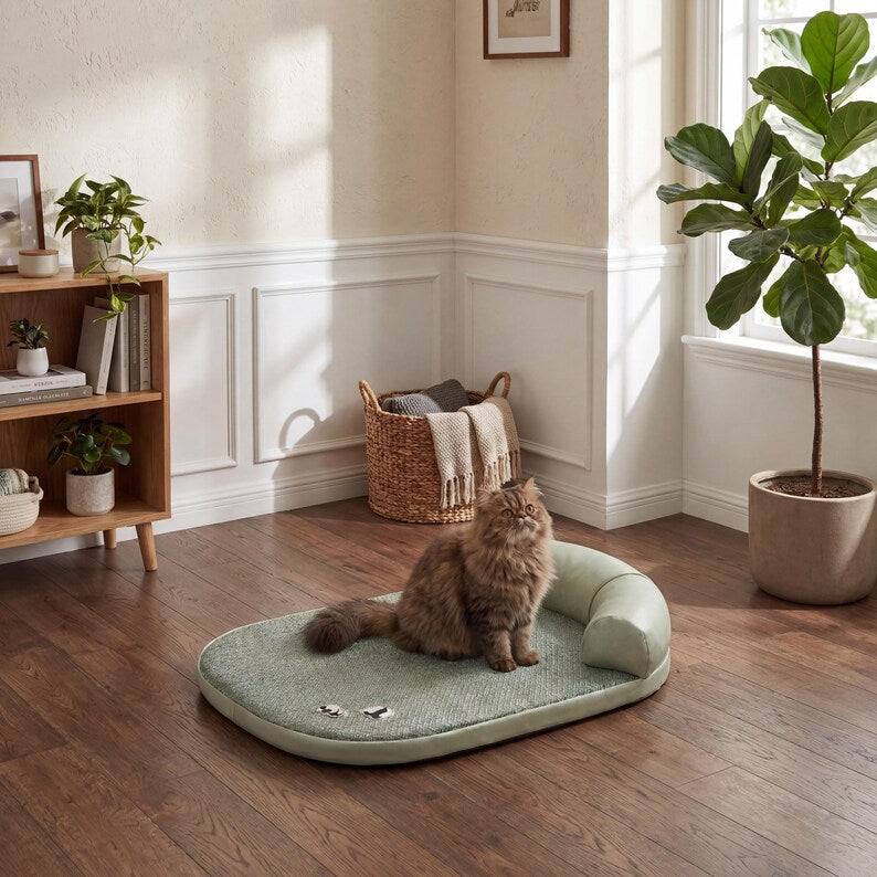 Haustier Sommer Kühlmatte mit Kopfstütze - Atmungsaktives wasserdichtes Sofabett für Hunde und Katzen
