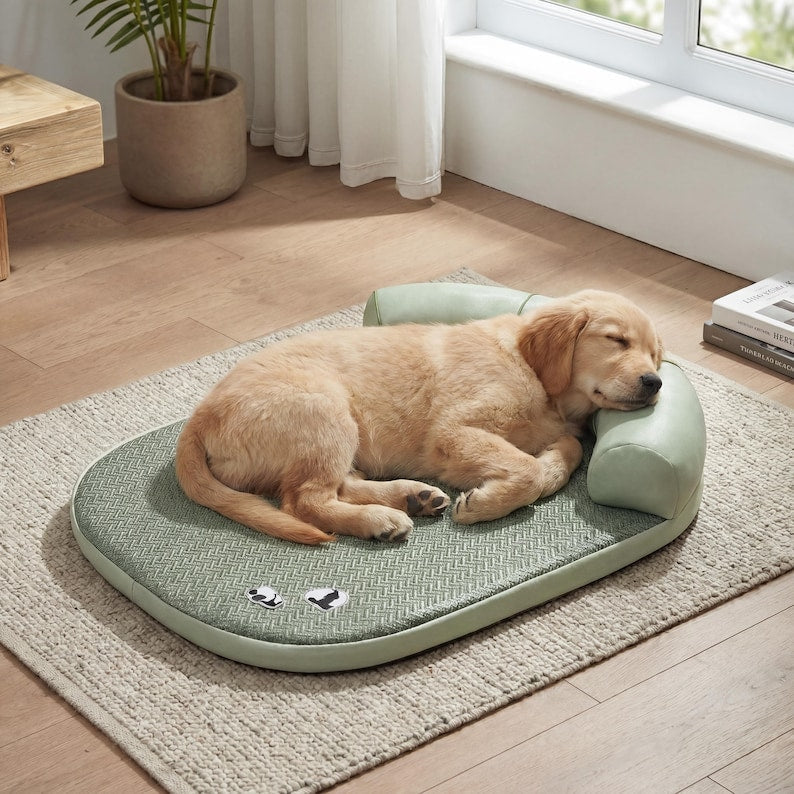 Haustier Sommer Kühlmatte mit Kopfstütze - Atmungsaktives wasserdichtes Sofabett für Hunde und Katzen