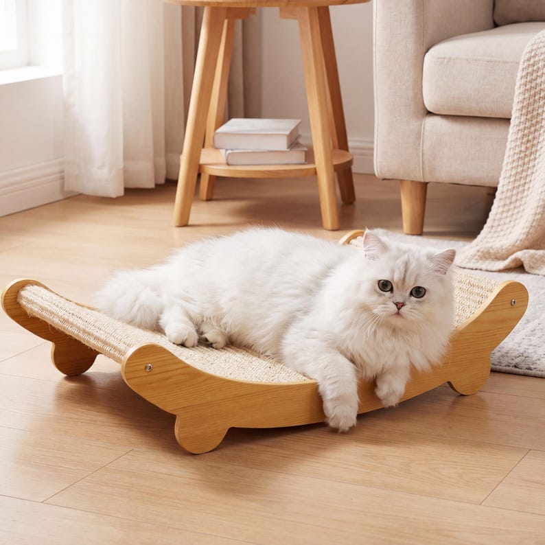 Sisal Katzenkratzer Lounge Bett | Geschwungene Liege für Indoor-Katzen | 50 cm
