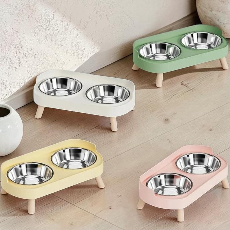 Erhöhter Doppelnapf-Set aus Edelstahl für Hunde und Katzen mit Nackenstütze, 2x800ml