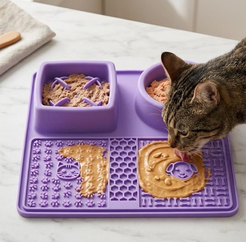 Silikon Lecksteinmatte Slow Feeder für Katzen und Hunde zur Angstlösung und Bereicherung