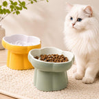 Erhöhter Keramik-Fressnapf mit Blumenmuster für Katzen und kleine Hunde, 200 ml, Cremeweiß