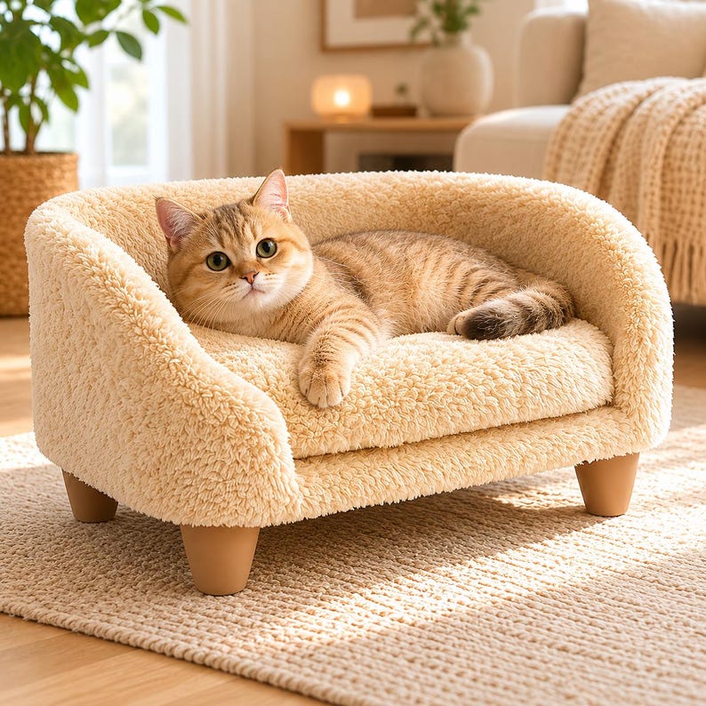 Plüsch Katzen Sofa Bett - Kleines Hundesofa mit Kissen