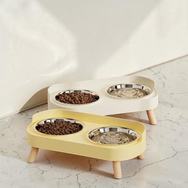 Erhöhter Doppelnapf-Set aus Edelstahl für Hunde und Katzen mit Nackenstütze, 2x800ml