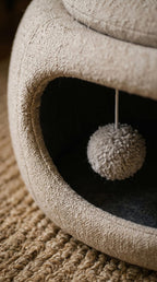 Runder Bouclé Haustierhocker Ottoman mit Kissen, Katzenhöhlenbett, moderne Haustiermöbel