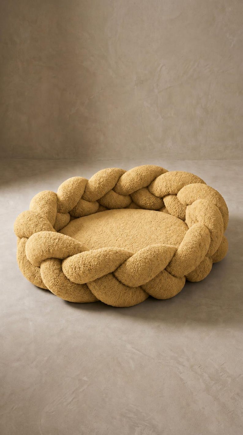 Geflochtenes Donut-Haustierbett, gemütliches Plüschkissen für Katzen und Hunde, waschbarer Nest-Stil