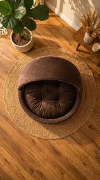 Braunes Samt-Haustierbett mit Kapuze, Höhlenbett für Katzen und Hunde, Plüsch-Sofa-Nest