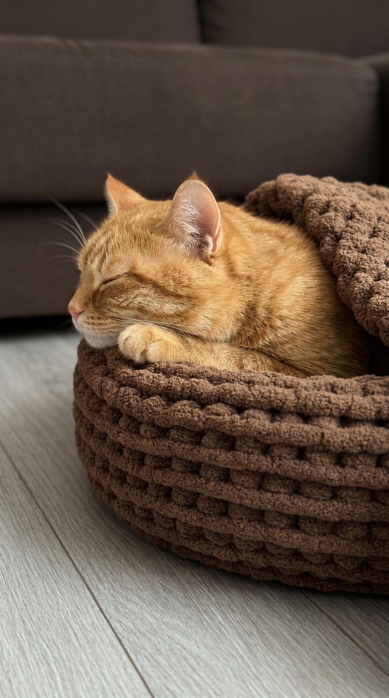 Grober Strick Katzenbett Runder Haustierkorb