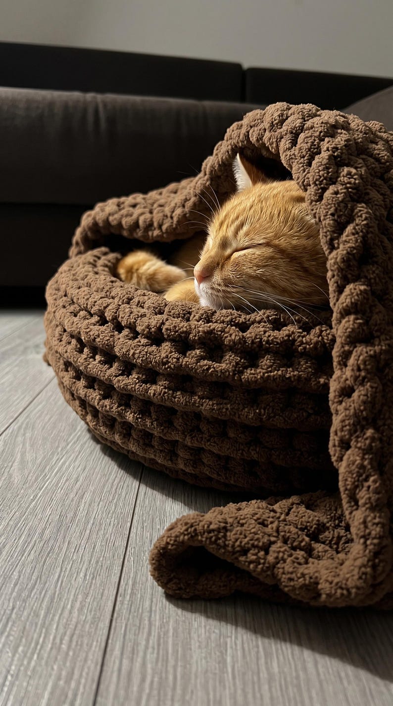 Grober Strick Katzenbett Runder Haustierkorb