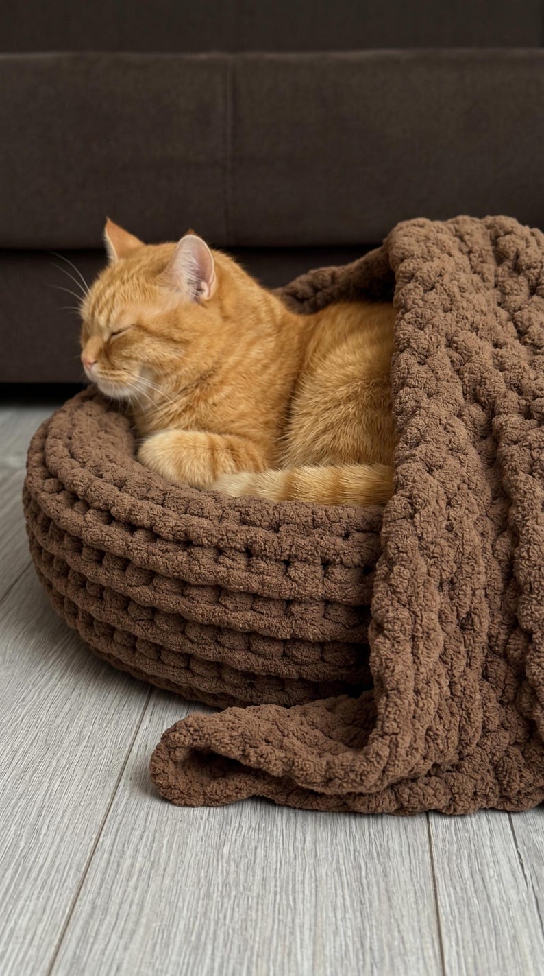 Grober Strick Katzenbett Runder Haustierkorb